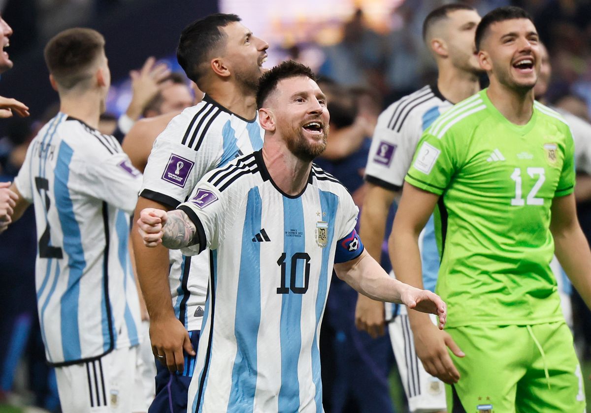 LUSAIL CITY, QATAR - DECEMBER 18: Lionel Messi of Argentina celebrating after the FIFA World Cup Qatar 2022 Final match between Argentina and France at Lusail Stadium on December 18, 2022 in Lusail City, Qatar.
