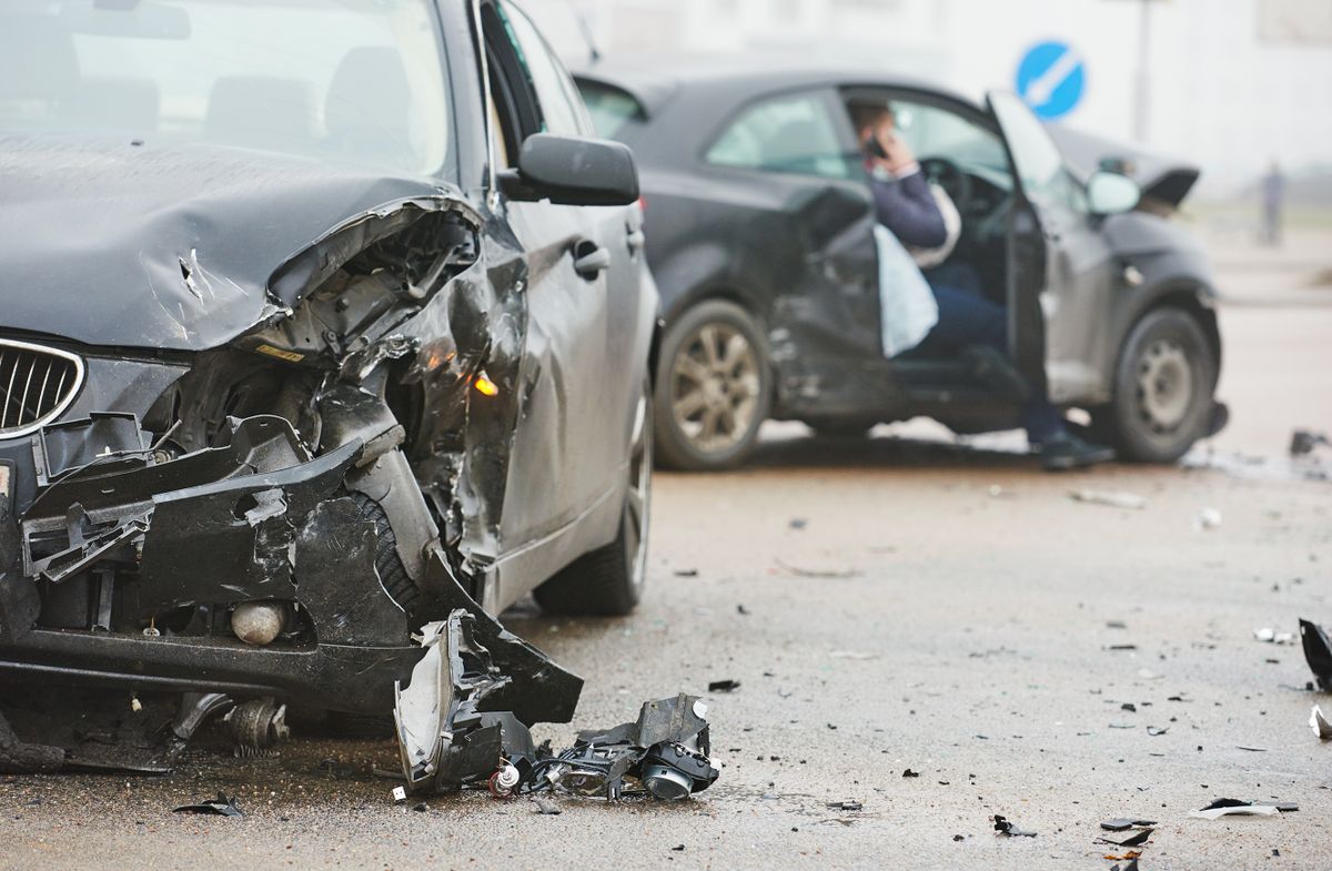 Car,Crash,Accident,On,Street,,Damaged,Automobiles,After,Collision,In