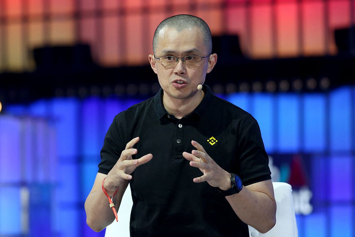 2022 Web Summit in Lisbon
Binance's Co-founder &amp; CEO Changpeng Zhao speaks during the 2022 Web Summit in Lisbon, Portugal, on November 1, 2022. The Web Summit 2022 takes place from November 1 to 4 and is one of the world's biggest events in the area of technology and innovation. (Photo by Pedro Fiúza/NurPhoto) (Photo by Pedro Fiuza / NurPhoto / NurPhoto via AFP)