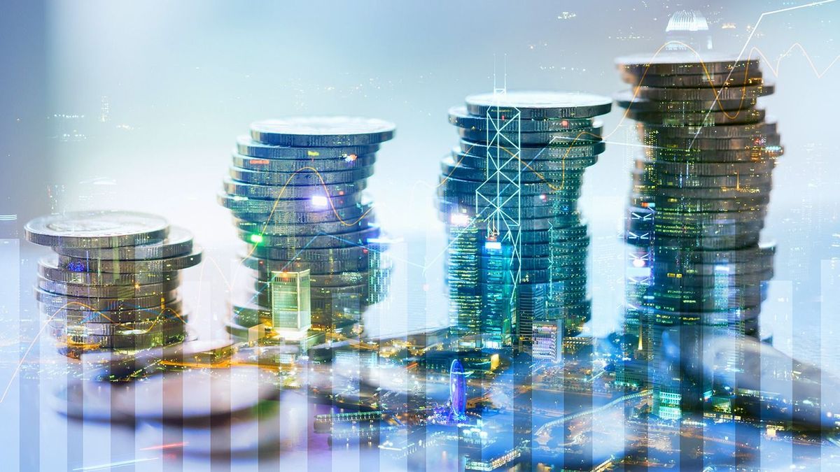 Double exposure of city with graph and stack of coins for finance and business concept
Double exposure of city with graph and stack of coins for finance and business concept