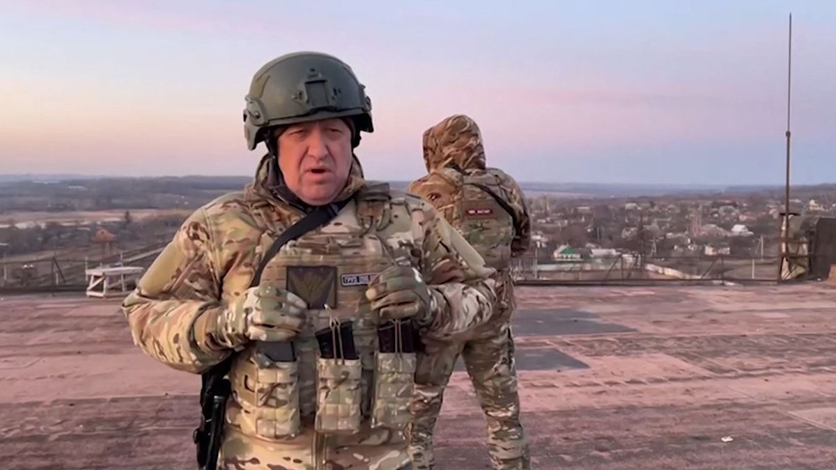 This video grab taken from a video posted on Telegram channel @concordgroup_official on March 3, 2023, shows Yevgeny Prigozhin, the chief of the Russian paramilitary group Wagner speaking to the camera from a rooftop at an undisclosed location. Prigozhin declared his fighters have "practically encircled" Bakhmut. - Ukrainian officials said the fighting is becoming increasingly difficult, after Russia claimed several villages near Bakhmut in recent weeks. Only around 4,500 people remain in the destroyed city, which had a population of about 70,000 before the conflict, Ukrainian officials said.