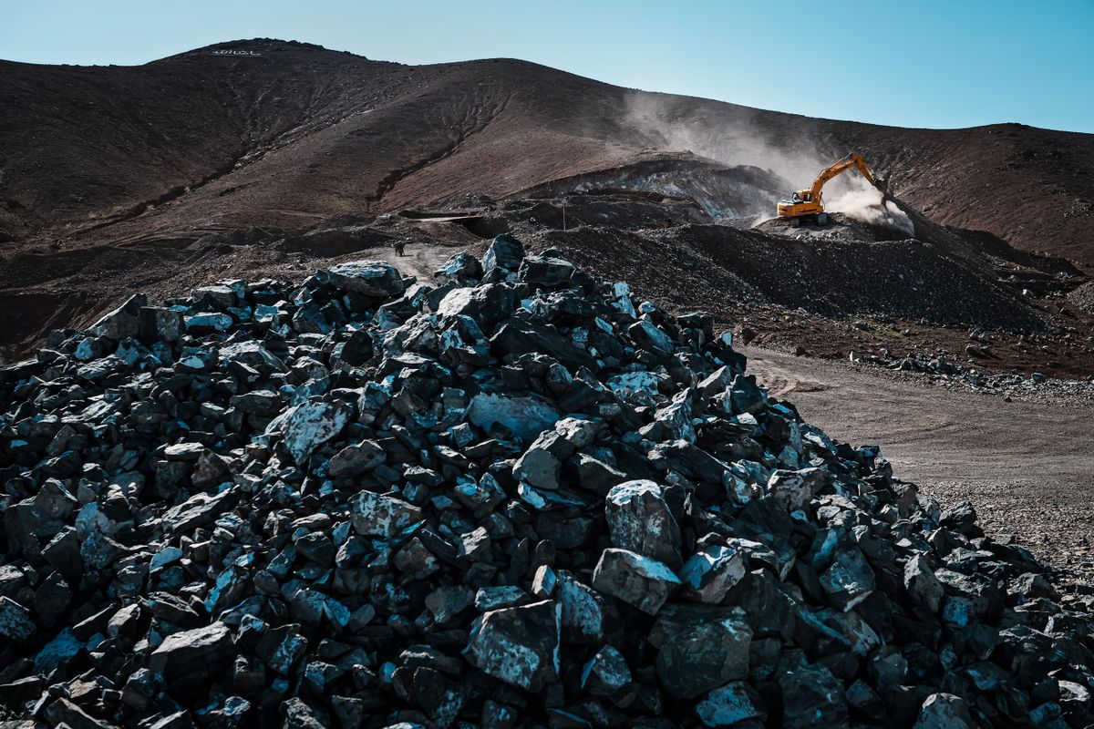 DEWALAK, AFGHANISTAN -- SEPTEMBER 1, 2022: Rocks containing chromite deposit is collected together in the Mughulkhil mine in Logar Province, Afghanistan, Thursday, Sept. 1, 2022. Many mining operations are underway across the Afghanistan, which is believed to sit atop mineral deposits so vast that the Taliban is touting them as a panacea for countryÕs economic ills. Those potential subterranean riches have also sent foreign powers such as China, Russia and Iran scrambling for a share Ñ but not the U.S., which officially refuses to deal with the rulers of the new ÒIslamic Emirate of Afghanistan,Ó who took charge after Western forces withdrew from the then-Afghan republic last year.  