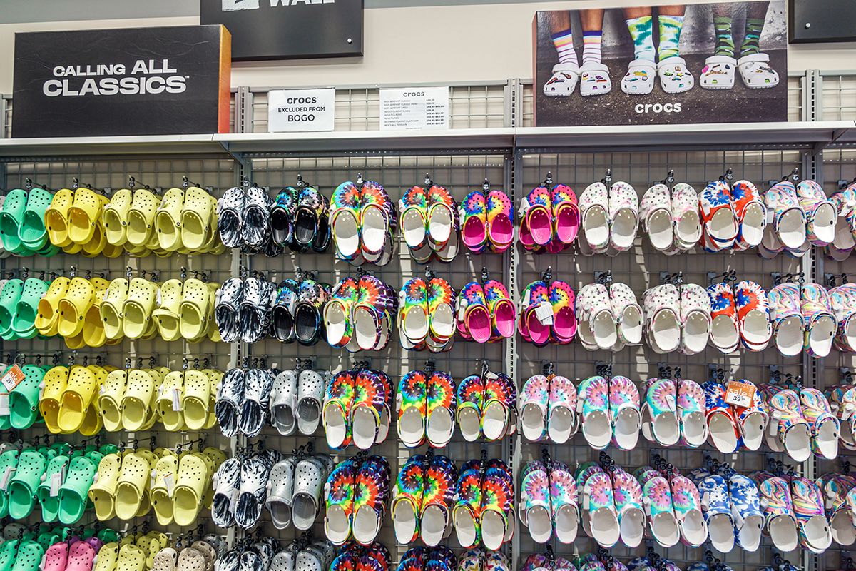 Vero Beach, Florida, Outlet mall, Rack Room Shoes, display of Crocs Vero Beach, Florida, Outlet mall, Rack Room Shoes, display of Crocs . (Photo by: Jeffrey Greenberg/UCG/Universal Images Group via Getty Images)