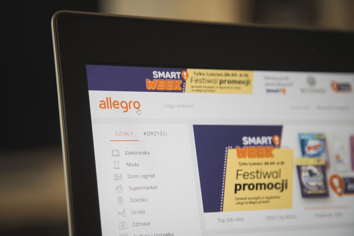 WARSAW, POLAND - SEPTEMBER 30, 2020: View on Allegro site - the biggest e-commerce company in Poland a few days before IPO on Warsaw Stock Exchange