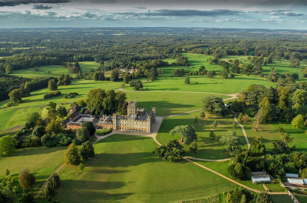 Aerial photograph of the Earl of Carnarvon's Highclere Castle, Hampshire
HAMPSHIRE, UNITED KINGDOM. APRIL 07. Aerial photograph of Highclere Castle, the offical residence of the Earl of Carnarvon on April 07, 2015. This Jacobean style stately home was designed by Sir Charles Barry, it is located 6 miles south of Newbury. Highclere was also the location for the television programme Downton Abbey