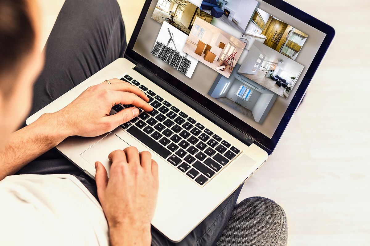 Apartment,Search,Online,Concept:,House,Search,Application,On,A,Laptop Apartment search online concept: house search application on a laptop screen