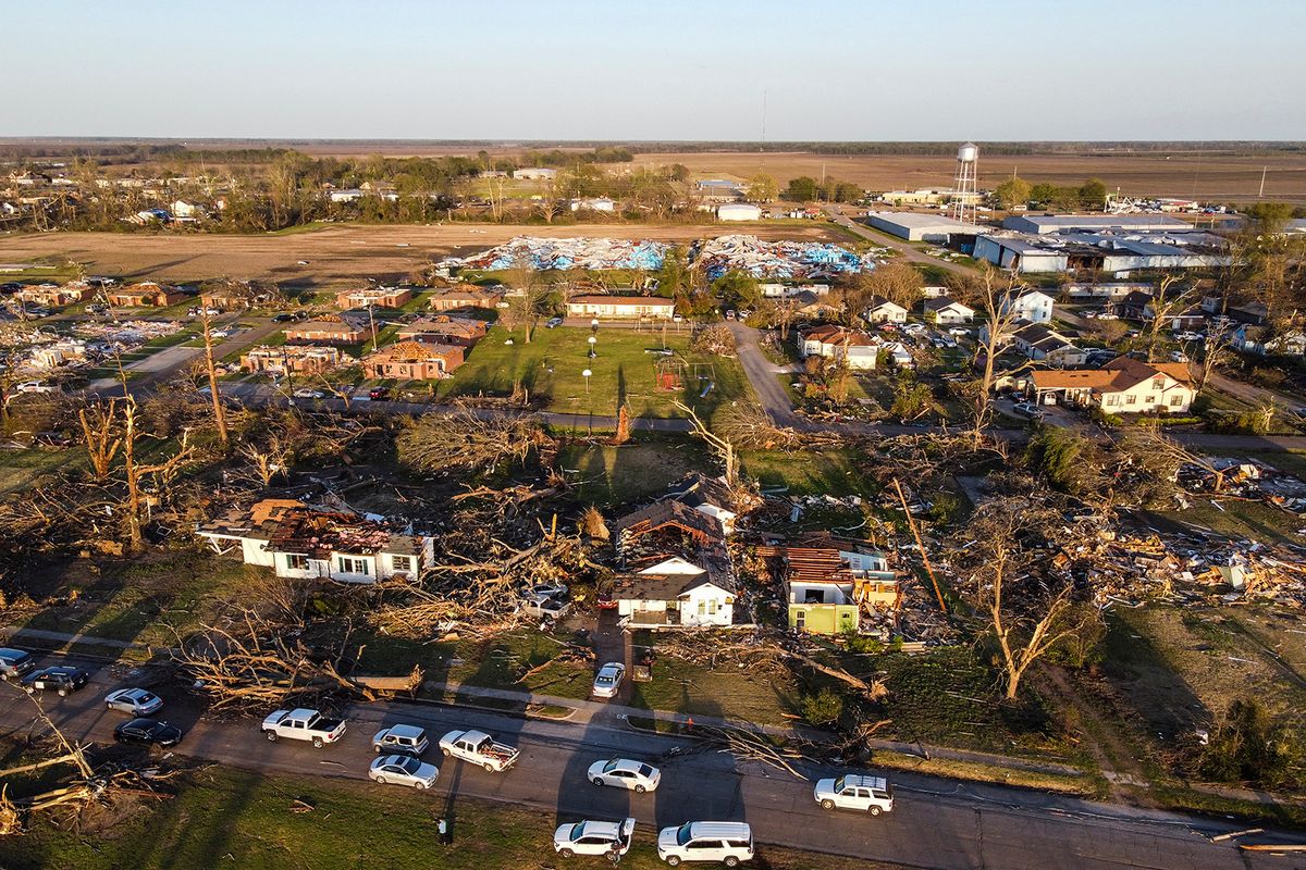 At least 19 dead in Mississippi tornado, storms: ABC News
Aerial view of a destroyed neighborhood in Rolling Fork, Mississippi, after a tornado touched down in the area March 25, 2023. - At least 23 people died as violent storms and at least one tornado ripped through the southern US state of Mississippi, tearing off roofs and flattening neighborhoods, officials and residents said Saturday. The state's emergency management agency said at least four people were missing and dozens were injured, while tens of thousands of people in Mississippi, Alabama and Tennessee were without power. (Photo by CHANDAN KHANNA / AFP)