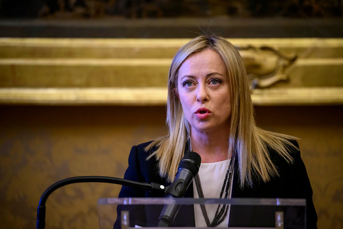 Italian Daily Politics 2023
ROME, ITALY - MARCH 07: Italian Prime Minister Giorgia Meloni attends the press conference during the presentation ceremony of the new layout of the Sala delle Donne (Hall of Women) at the Italian Chamber of Deputies, on March 7, 2023 in Rome, Italy. (Photo by Antonio Masiello/Getty Images)