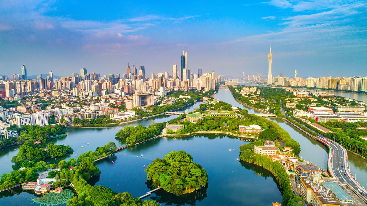 Guangzhou, China - August 4, 2019:The beautiful luhu park is located in the central area of guangzhou city. It is a good place for citizens to enjoy leisure and entertainment.