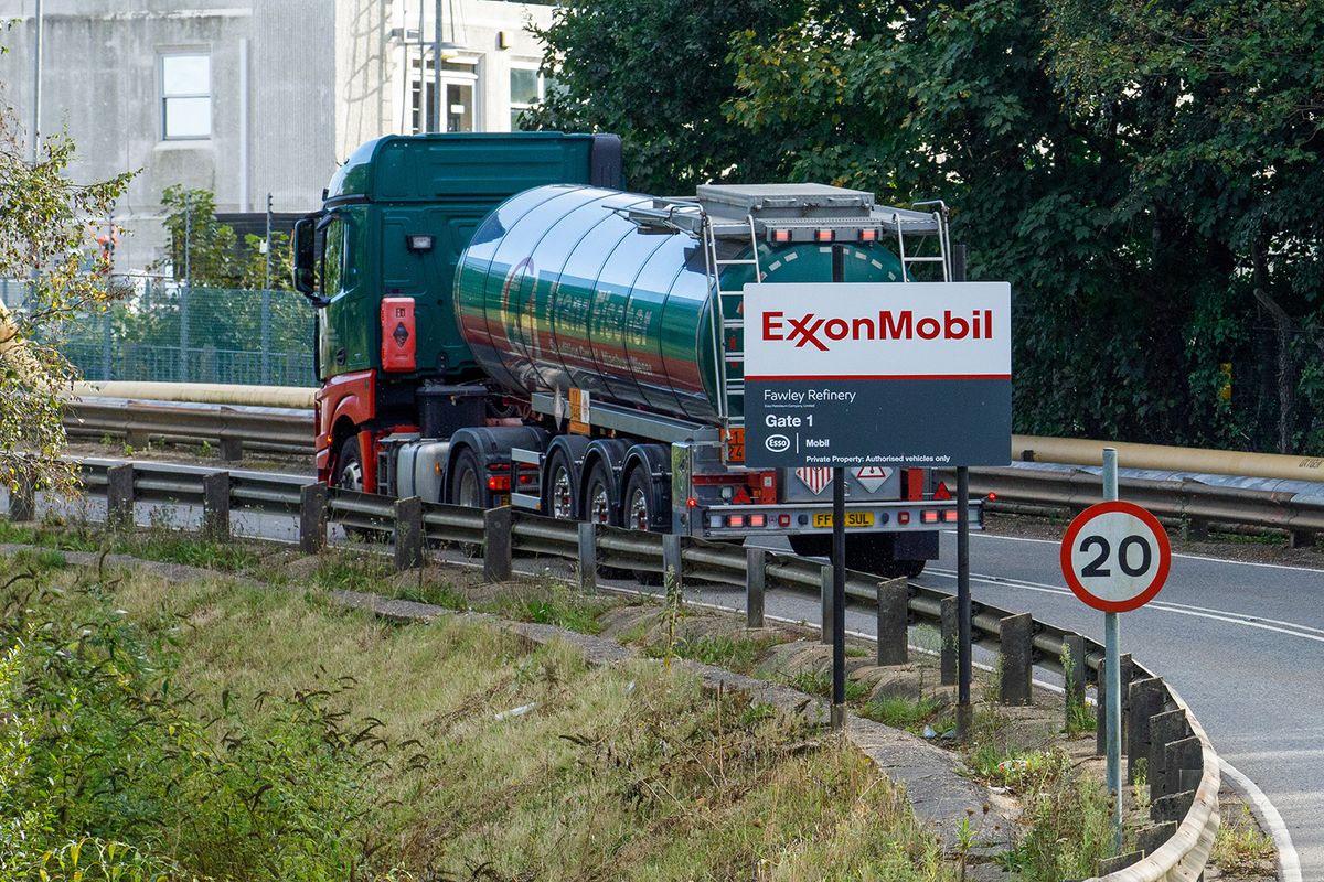 U.K. Takes Emergency Steps as Fuel Pumps Run Dry
A tanker arrives at the Esso Fawley Oil Refinery, operated by Exxon Mobil Corp., in Fawley, near Southampton, U.K., on Monday, Sept. 27, 2021. The U.K. government took emergency measures late Sunday to try to ease acute fuel shortages across the country, as gasoline retailers shut pumps after days of panic buying. Photographer: Luke MacGregor/Bloomberg via Getty Images