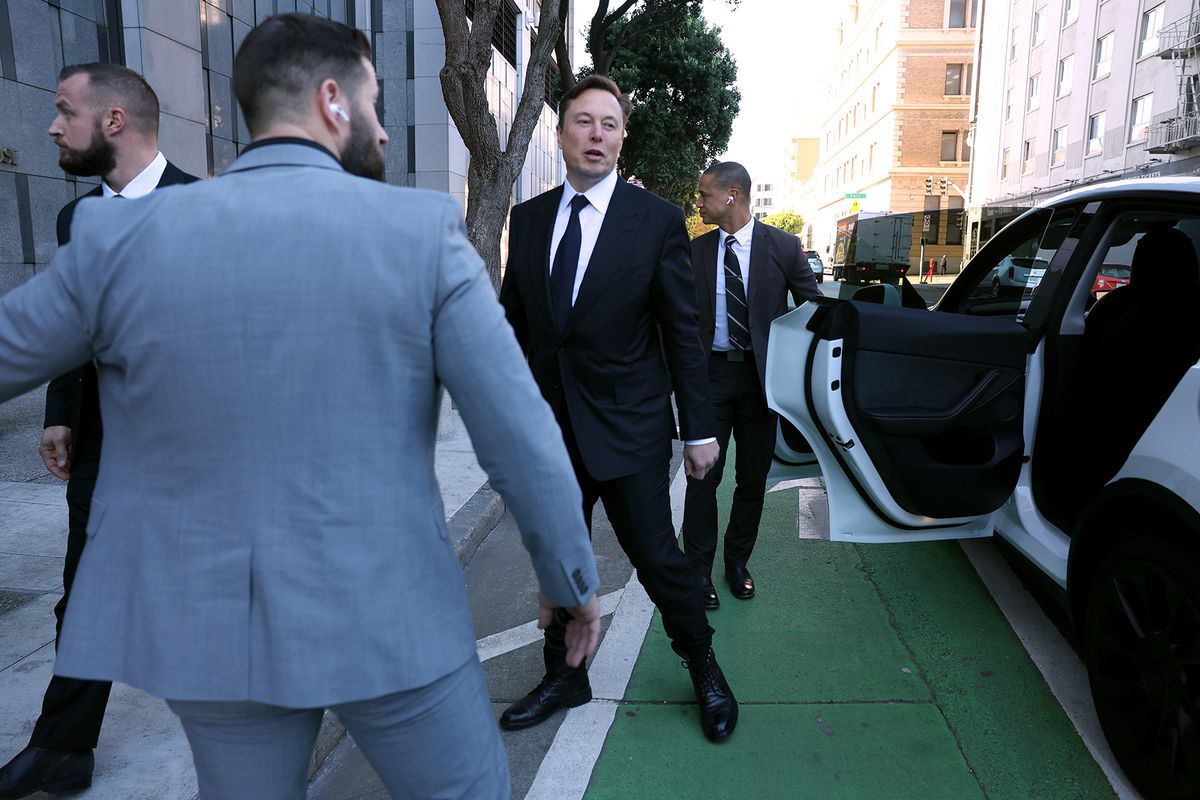 Elon Musk Shareholder Lawsuit Trial Continues In San Francisco
SAN FRANCISCO, CALIFORNIA - JANUARY 24: Tesla CEO Elon Musk leaves the Phillip Burton Federal Building on January 24, 2023 in San Francisco, California. Musk testified at a trial regarding a lawsuit that has investors suing Tesla and Musk over his August 2018 tweets saying he was taking Tesla private with funding that he had secured. The tweet was found to be false and cost shareholders billions of dollars when Tesla's stock price began to fluctuate wildly allegedly based on the tweet. (Photo by Justin Sullivan/Getty Images)