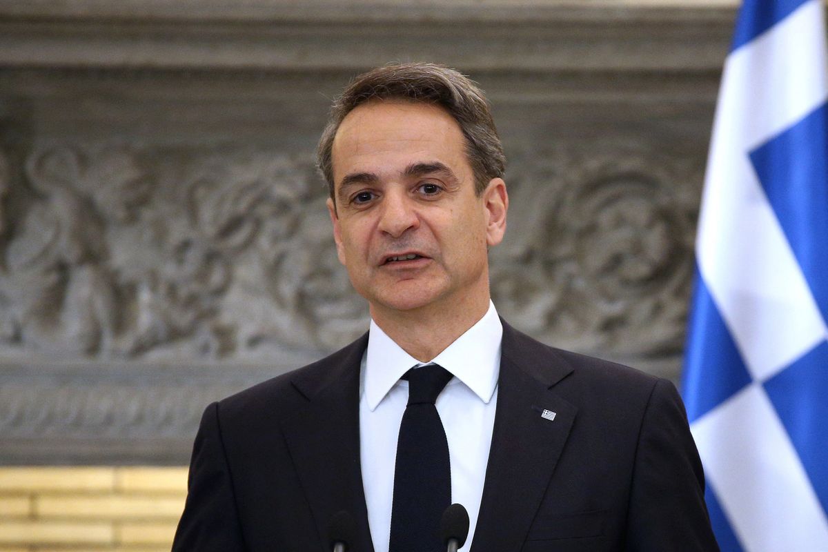 ATHENS, GREECE - MARCH 13: Greek Prime Minister Kyriakos Mitsotakis and Greek Cypriot Leader Nikos Christodoulidis (not seen) attend joint statement at Maximos Mansion in Athens, Greece, on March 13, 2023. Costas Baltas / Anadolu Agency 