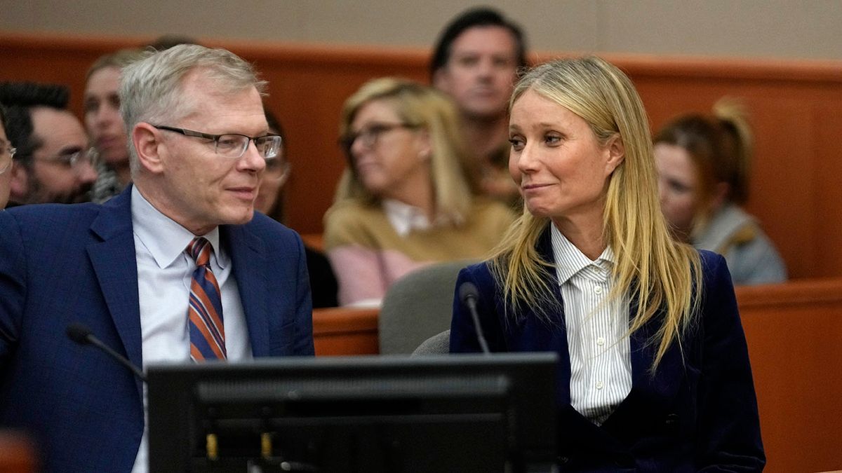 Actress Gwyneth Paltrow On Trial For Ski Accident
PARK CITY, UTAH - MARCH 30:  Actor Gwyneth Paltrow and attorney Steve Owens react as the verdict is read in her civil trial over a collision with another skier on March 30, 2023, in Park City, Utah. The jury found retired optometrist Terry Sanderson "100 percent" at fault in the mishap that occurred during a run at Deer Valley Resort in Park City, Utah in 2016. Paltrow was awarded the $1 for which she had countersued.  (Photo by Rick Bowmer-Pool/Getty Images)