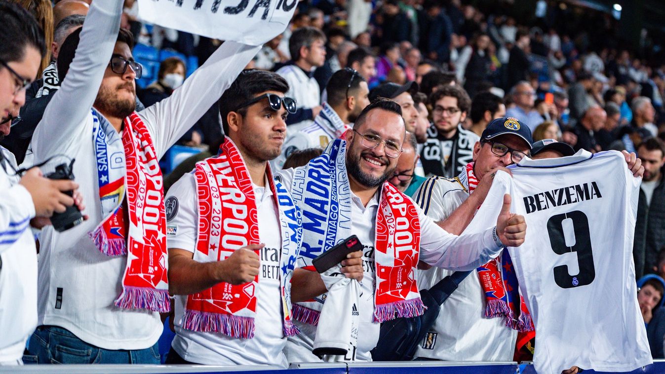 Real Madrid fans during the football match betweenReal Madrid and Liverpool valid for the second leg of the round of 16 of the Uefa Champions League celebrated in Madrid, Spain at Bernabeu stadium on Wednesday 15 March 2023 (Photo by /NurPhoto via Getty Images)