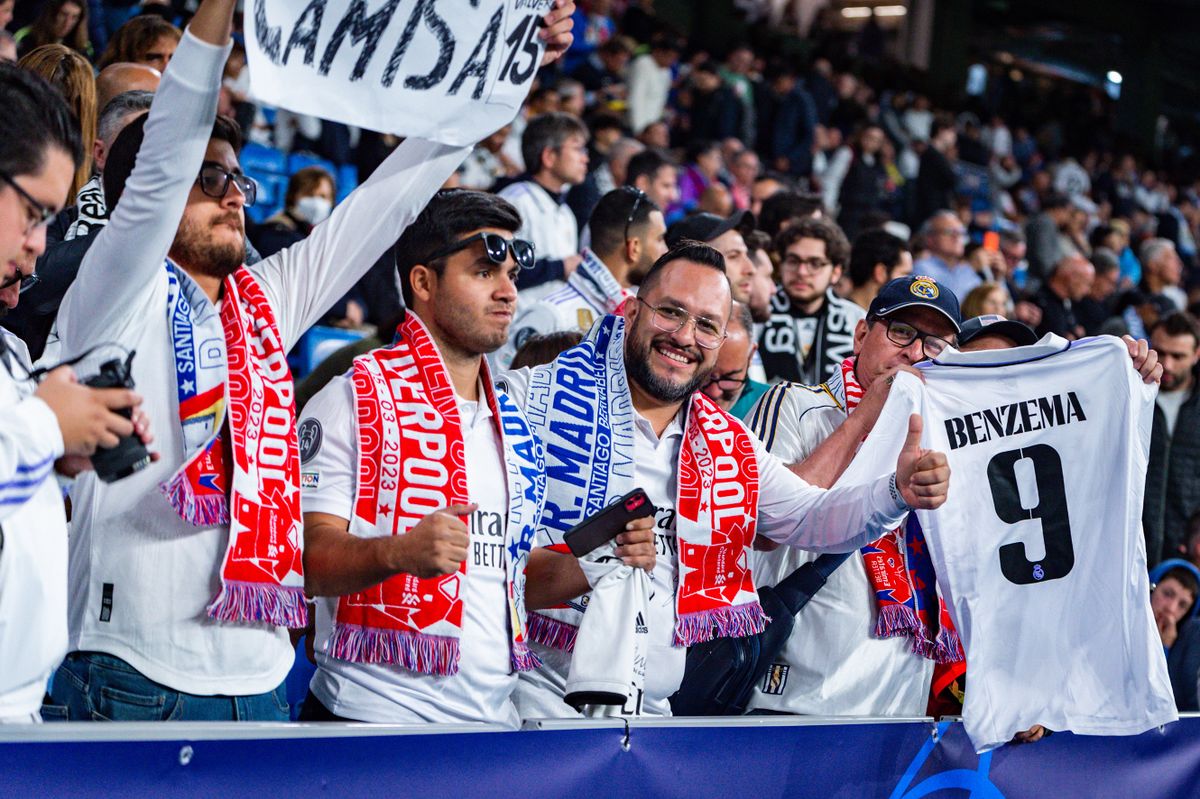 Real Madrid fans during the football match betweenReal Madrid and Liverpool valid for the second leg of the round of 16 of the Uefa Champions League celebrated in Madrid, Spain at Bernabeu stadium on Wednesday 15 March 2023 (Photo by /NurPhoto via Getty Images)