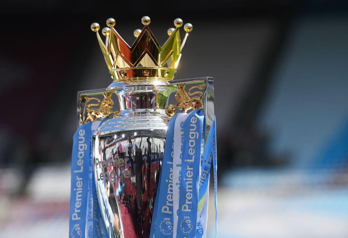 LONDON, ENGLAND - AUGUST 07: Detail view of the Premier League Trophy prior to the Premier League match between West Ham United and Manchester City at London Stadium on August 07, 2022 in London, England. 