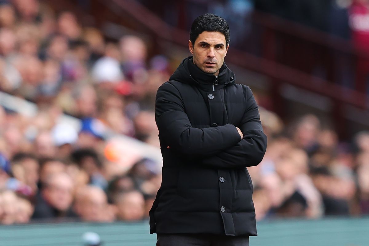 BIRMINGHAM, ENGLAND - FEBRUARY 18: Mikel Arteta, manager of Arsenal, looks on during the Premier League match between Aston Villa and Arsenal FC at Villa Park on February 18, 2023 in Birmingham, England. (Photo by James Gill - Danehouse/Getty Images)