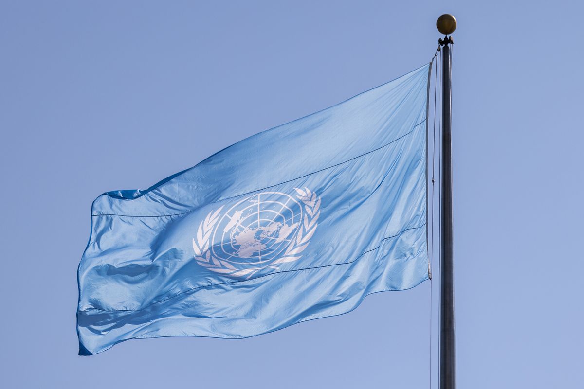 A flag outside United Nations (UN) headquarters in New York, US, on Monday, Sept. 19, 2022. US President Biden, UK Prime Minister Truss and New Zealand Prime Minister Ardern are among the heads of state attending this year after Covid-19 moved the gathering online in 2020 and limited the in-person event in 2021. 