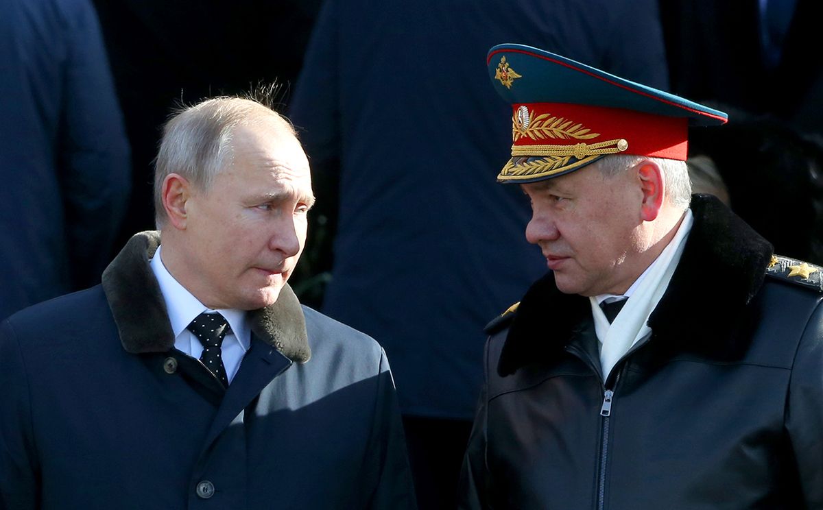 Russian President Vladimir Putin marks the Defender of the Fatherland Day MOSCOW, RUSSIA - FEBRUARY, 23 (RUSSIA OUT) Russian President Vladimir Putin (L) and Defence Minister Sergei Shoigu (R) attend a wreath laying ceremony at the Tomb of Unknown Soldier near the Kremlin on February 23, 2019 in Moscow, Russia. Russians marks the Defender of the Fatherland Day on February,23, as a tradition of celebrating the Day of Soviet Army in the past. (Photo by Mikhail Svetlov/Getty Images)
