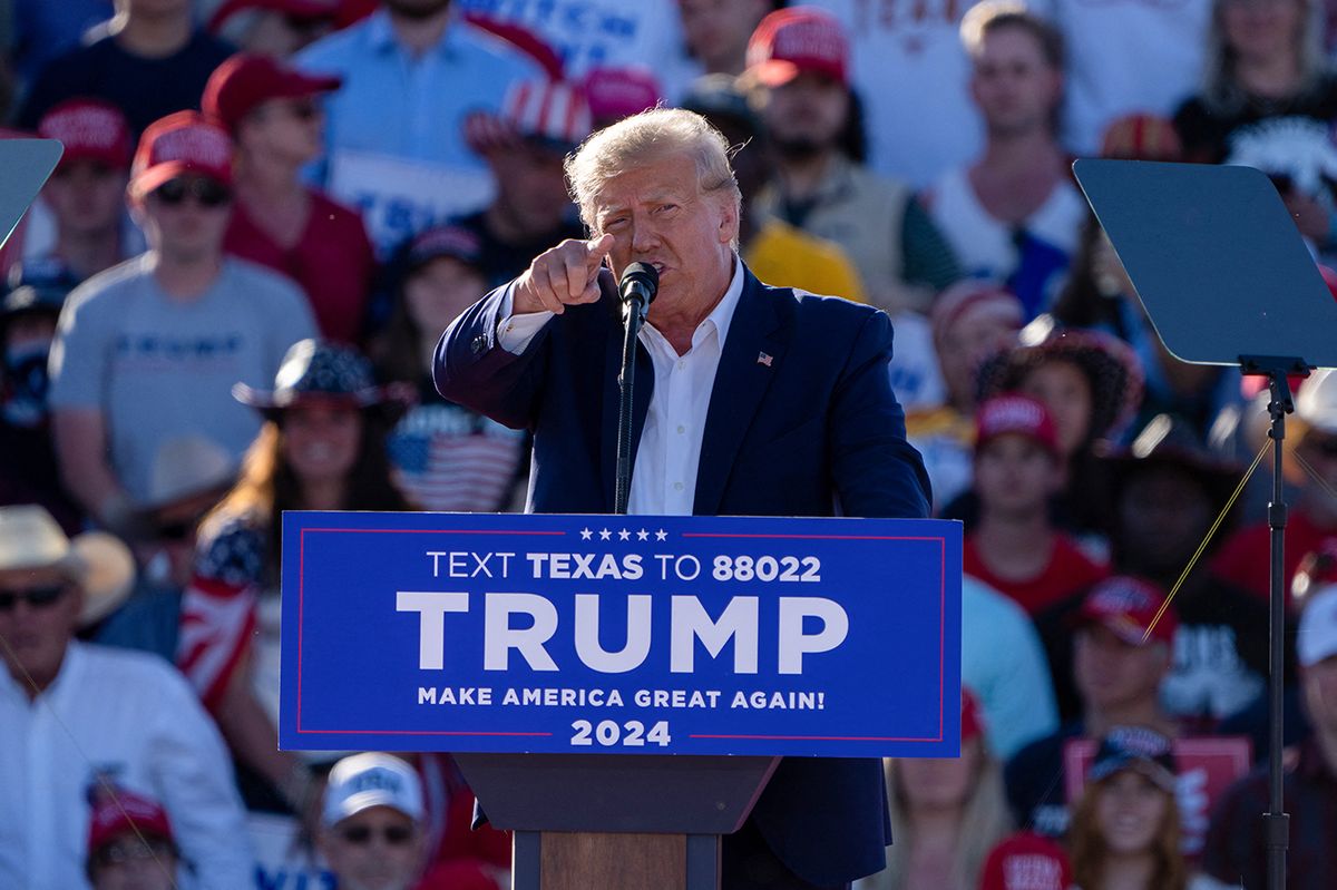 Former US President Donald Trump speaks during a 2024 election campaign rally in Waco, Texas, March 25, 2023. - Trump held the rally  at the site of the deadly 1993 standoff between an anti-government cult and federal agents. (Photo by SUZANNE CORDEIRO / AFP)
US-POLITICS-VOTE-ELECTION-TRUMP