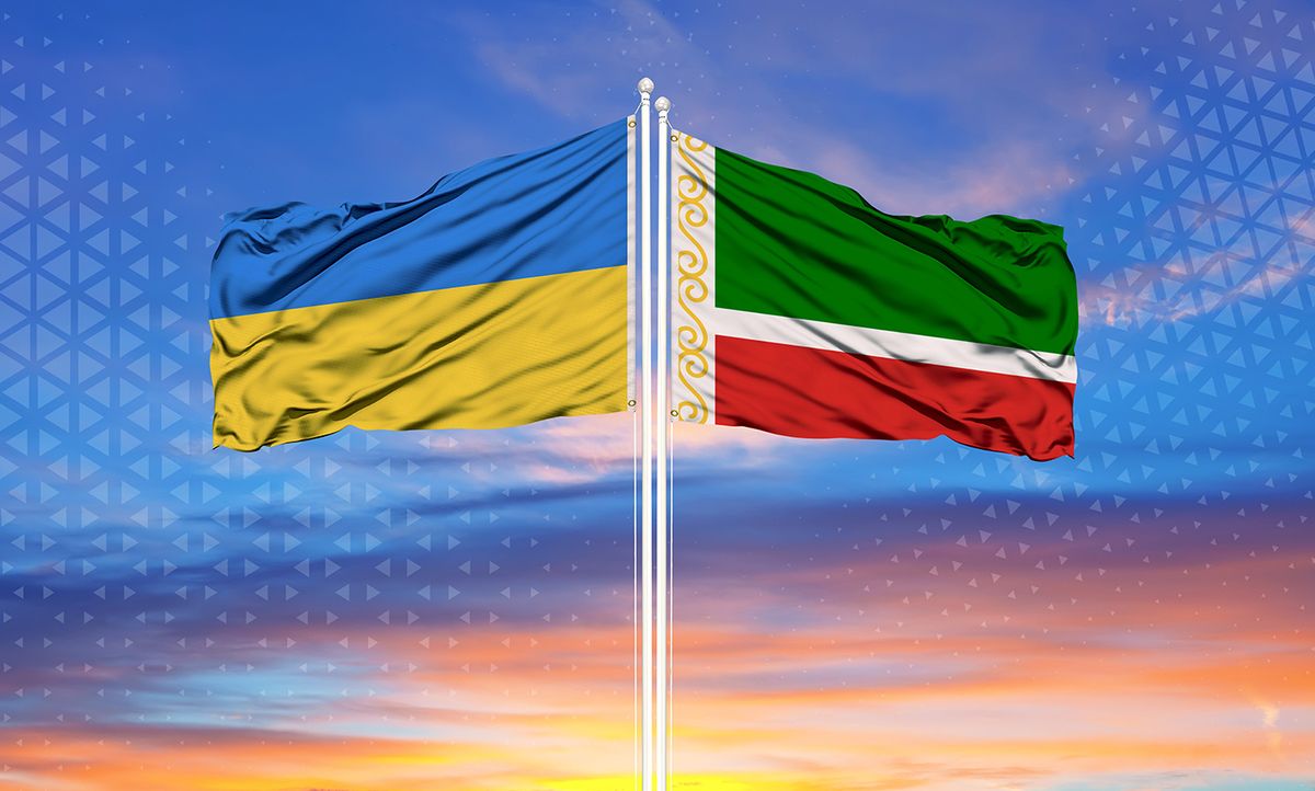 Chechnya,And,Ukraine,Flag,Waving,In,The,Wind,Against,White
Chechnya and Ukraine flag waving in the wind against white cloudy blue sky together. Diplomacy concept, international relations.