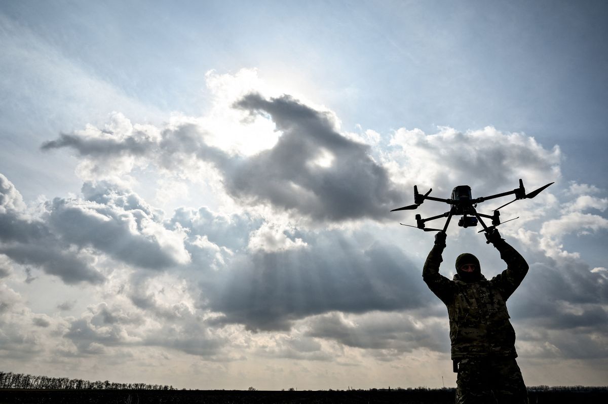 ZAPORIZHZHIA REGION, UKRAINE - MARCH 7, 2023 - A serviceman of the aerial reconnaissance unit of one of the Territorial Defence brigades practises drone control algorithms, Zaporizhzhia Region, southeastern Ukraine.NO USE RUSSIA. NO USE BELARUS.