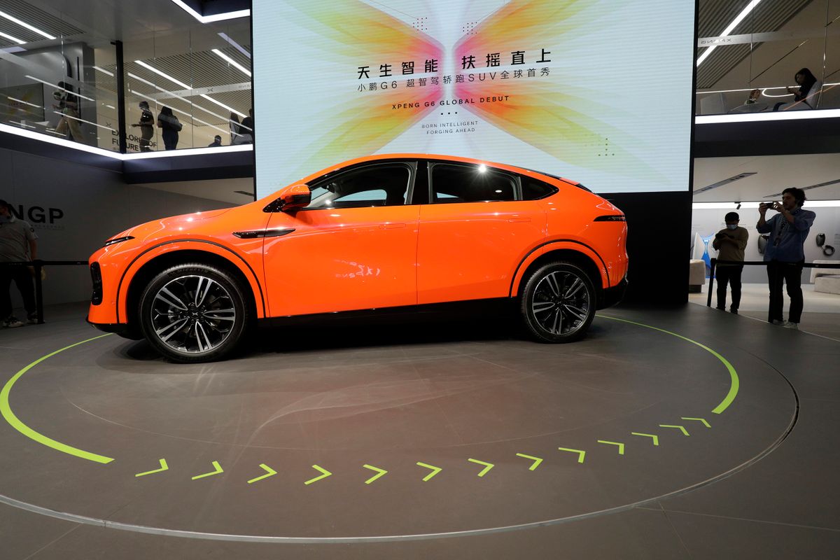An XPeng Inc. G6 electric sport utility vehicle (SUV) at the Shanghai Auto Show in Shanghai, China, on Tuesday, April 18, 2023. International names from Volkswagen AG to Ford Motor Co. are expected to unveil a suite of passenger vehicles and flashy concept cars throughout the show, which kicks off today and runs through April 27. 