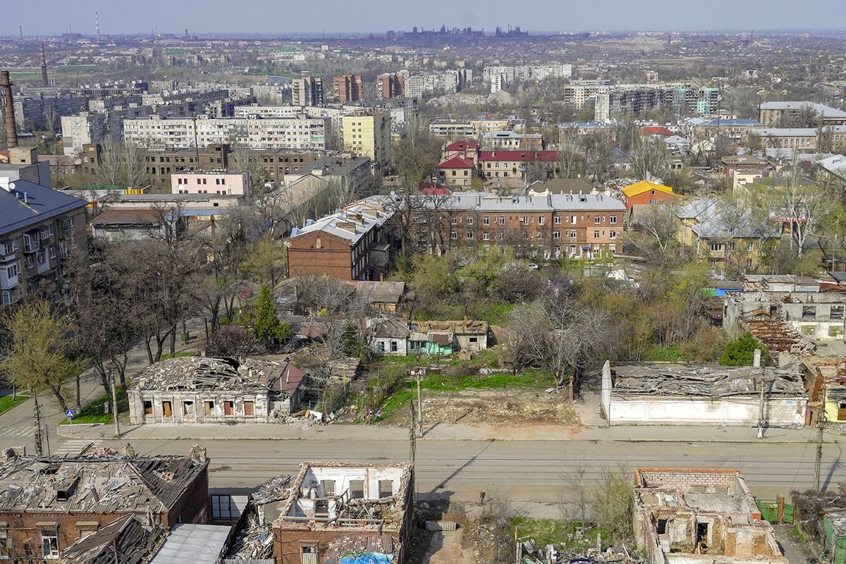 Russian-controlled region of Mariupol
MARIUPOL, UKRAINE - APRIL 08: An aerial view from Russian-controlled region of Mariupol as reparation and construction works are underway amid the ongoing Russia-Ukraine war on April 08, 2023. Vladimir Aleksandrov / Anadolu Agency (Photo by Vladimir Aleksandrov / ANADOLU AGENCY / Anadolu Agency via AFP)