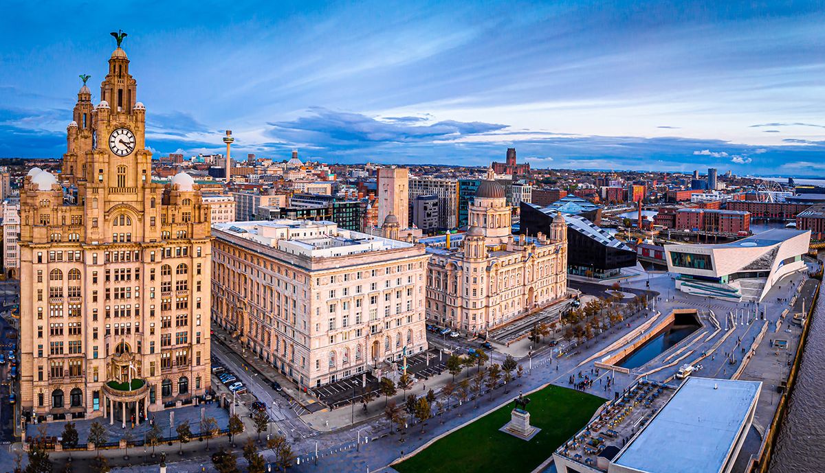 Aerial,View,Of,The,City,Of,Liverpool,In,United,Kingdom,
Aerial view of the city of Liverpool in United Kingdom, the site of the Eurovision Song Contest 2023