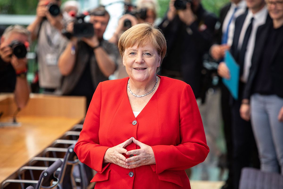 Merkel Holds Annual Press Conference
BERLIN, GERMANY - JULY 19: German Chancellor Angela Merkel arrives to speak to the media at her annual press conference on July 19, 2019 in Berlin, Germany. Merkel is in her fourth term as chancellor and will not seek another term after her current term ends in 2021.  (Photo by Omer Messinger/Getty Images)