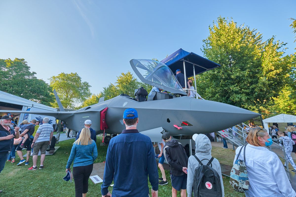 Helsinki, Finland - August 6, 2021: Lockheed Martin F-35 exhibition on the Kaivopuisto Air Show, KAIVARI-21