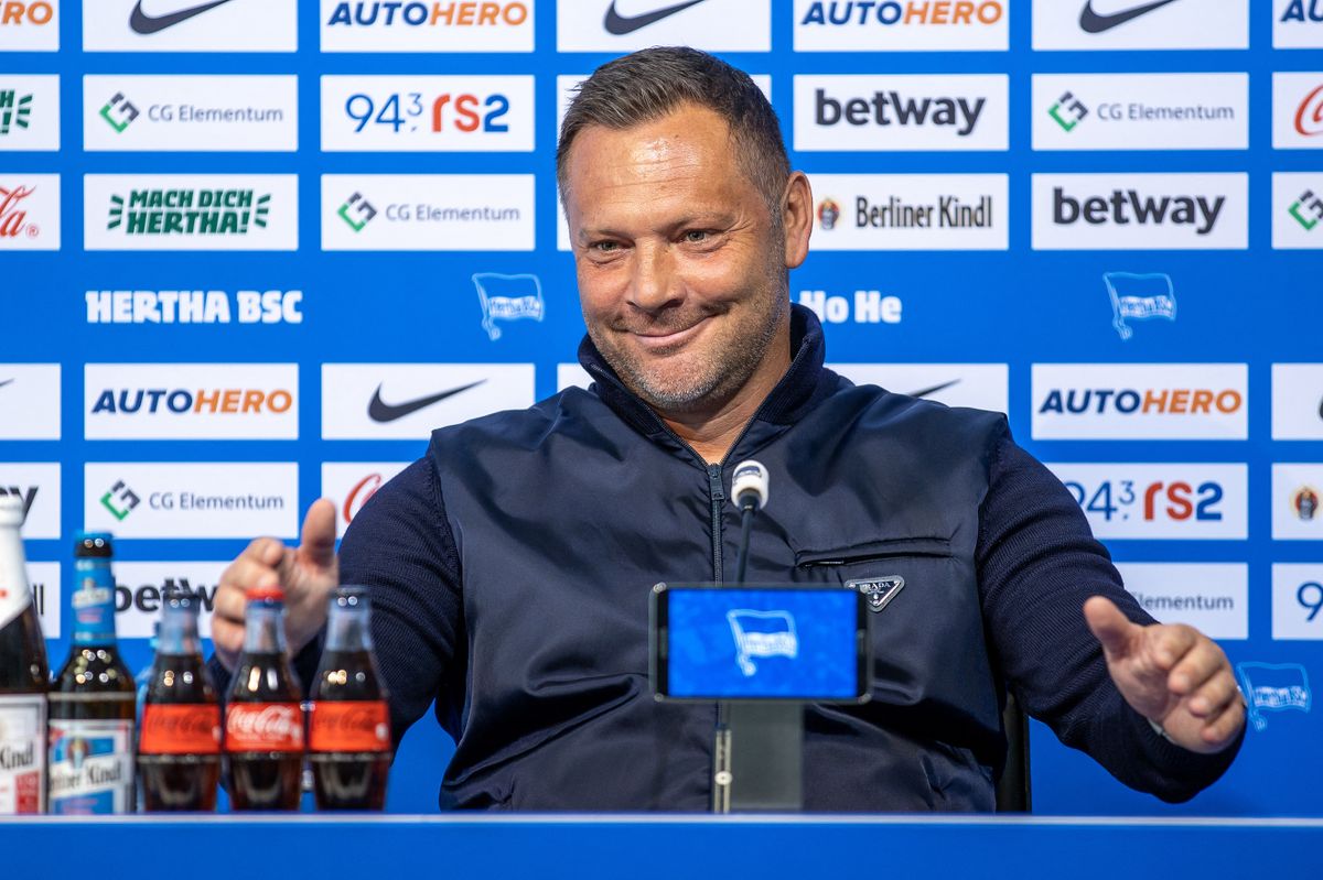 17 April 2023, Berlin: Soccer, Bundesliga, Hertha BSC, press conference. Newly appointed head coach Pal Dardai speaks at a press conference.