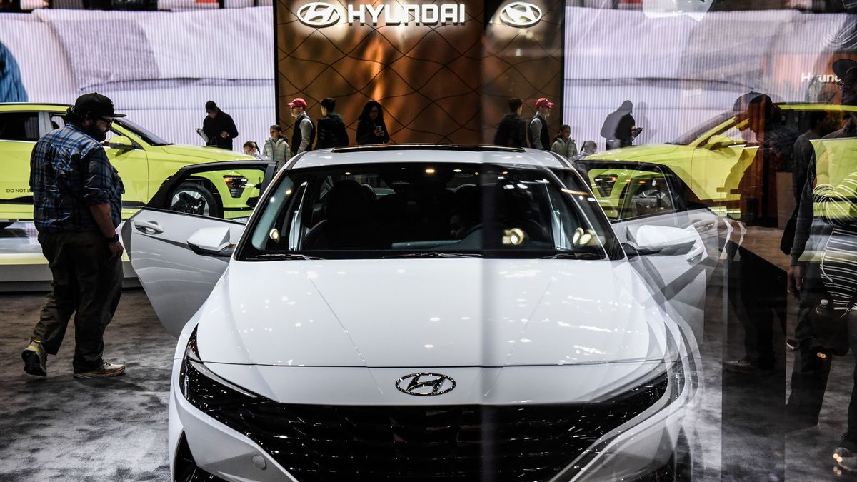 Attendees view a Hyundai vehicle during opening day of the 2023 New York International Auto Show (NYIAS) in New York, US, on Wednesday, April 7, 2023. The event, which first opened in November 1900, has given the world a glimpse into the future and been a hallmark of the industry. 
