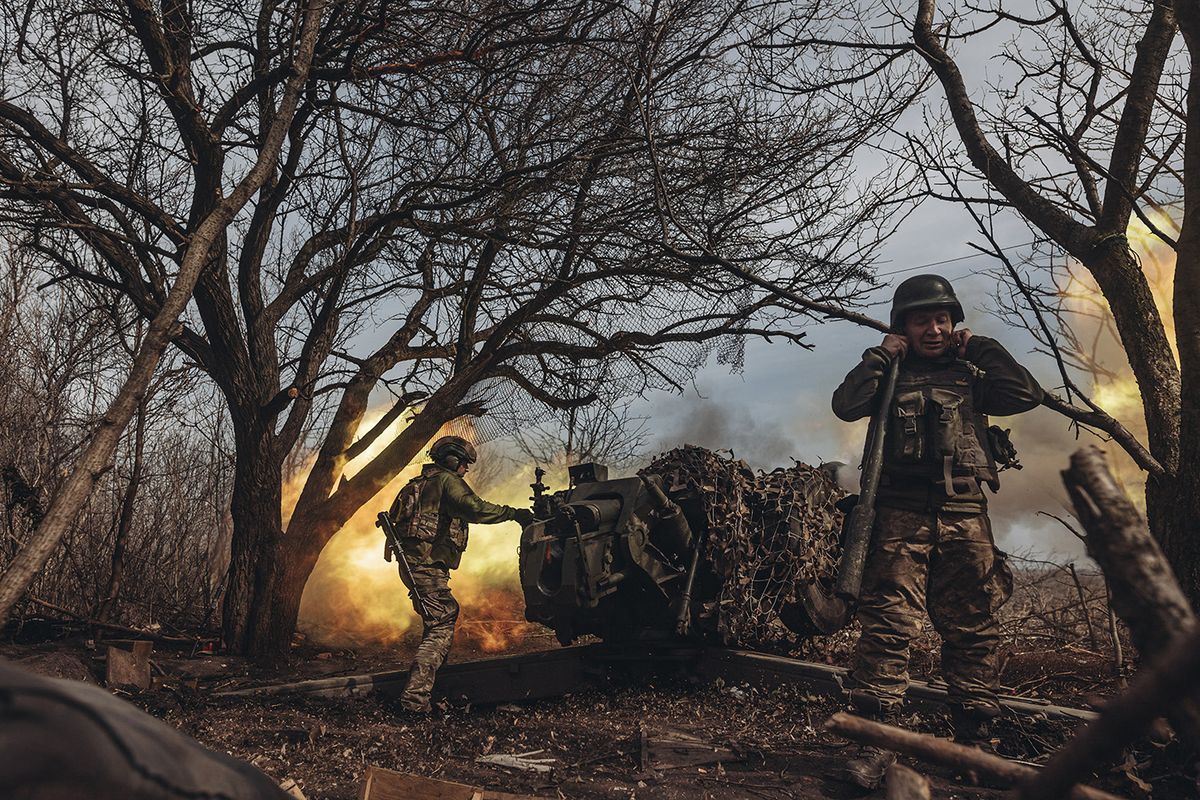 Ukrainian servicemen on the frontline in Bakhmut