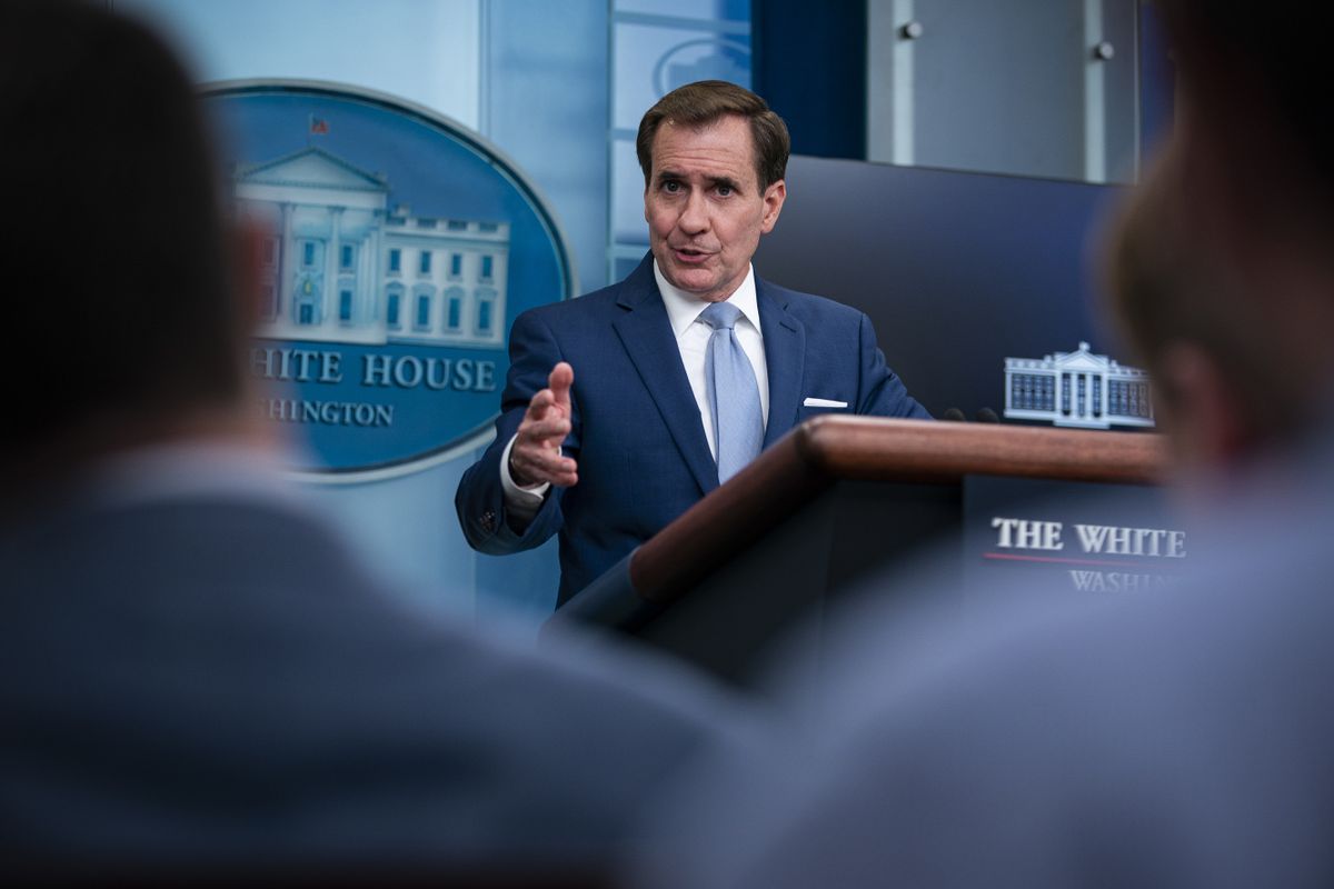 John Kirby, national security council coordinator, speaks during a news conference in the James S. Brady Press Briefing Room at the White House in Washington, D.C., US, on Tuesday, Aug. 2, 2022. US House Speaker Nancy Pelosi became the highest-ranking American politician to visit Taiwan in 25 years, prompting China to announce missile tests and military drills encircling the island that set the stage for some of its most provocative actions in decades. 
