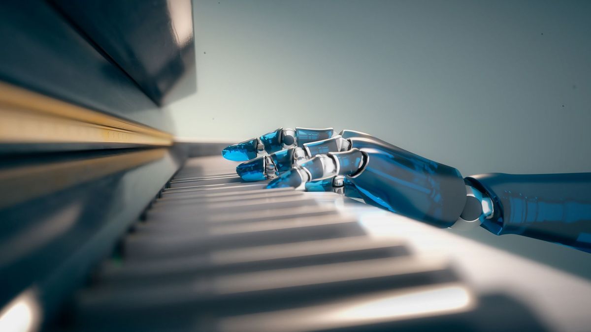 Futuristic,Scy-fy,Robot,Playing,Music,On,Piano