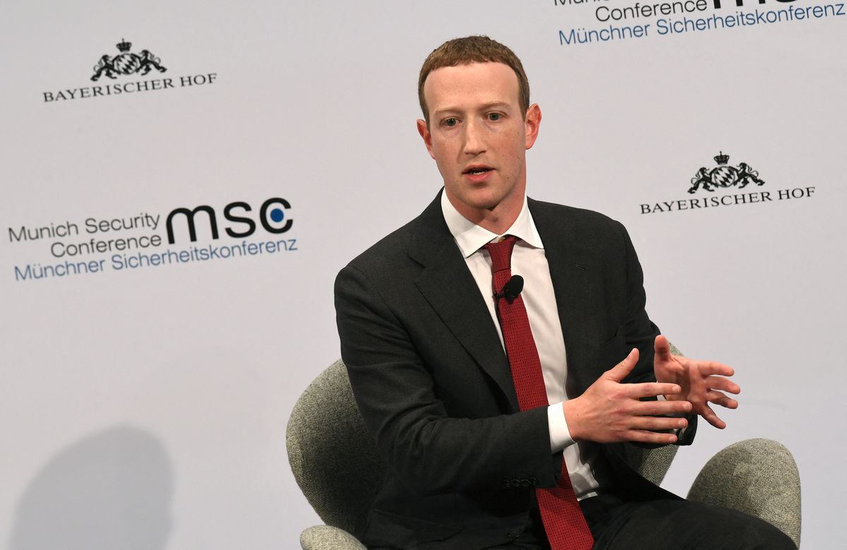 The founder and CEO of Facebook Mark Zuckerberg speaks during the 56th Munich Security Conference (MSC) in Munich, southern Germany, on February 15, 2020. - The 2020 edition of the Munich Security Conference (MSC) takes place from February 14 to 16, 2020. (Photo by Christof STACHE / AFP)