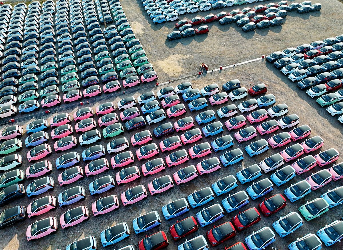 Chery New Energy Factory In Wuhu
WUHU, CHINA - JANUARY 07: Aerial view of Chery electric cars sitting parked at a factory of Chery New Energy Automobile Co., Ltd on January 7, 2023 in Wuhu, Anhui Province of China. (Photo by Wang Yushi/VCG via Getty Images)