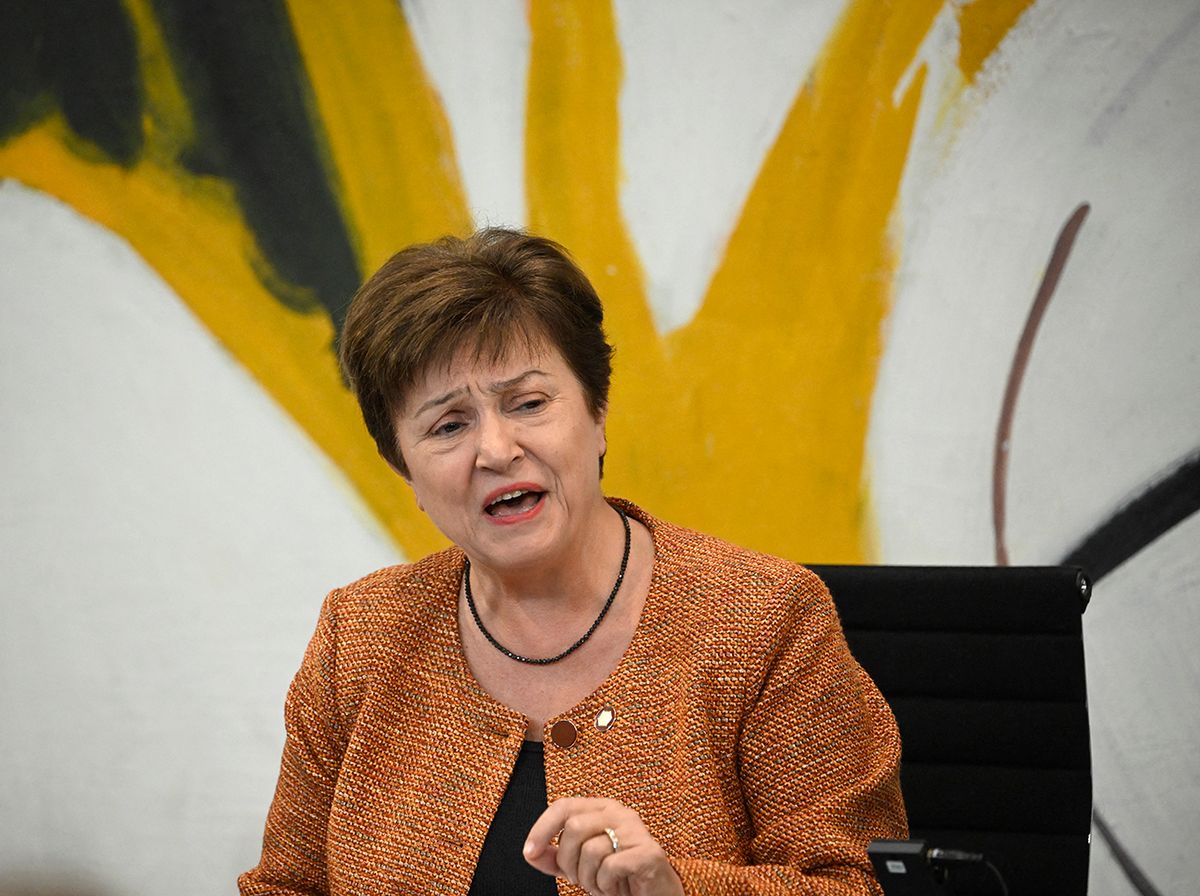 IMF Managing Director Kristalina Georgieva speaks during a press conference after a meeting of the heads of international financial and economic organisations in Berlin, on November 29, 2022. (Photo by Tobias SCHWARZ / AFP)
