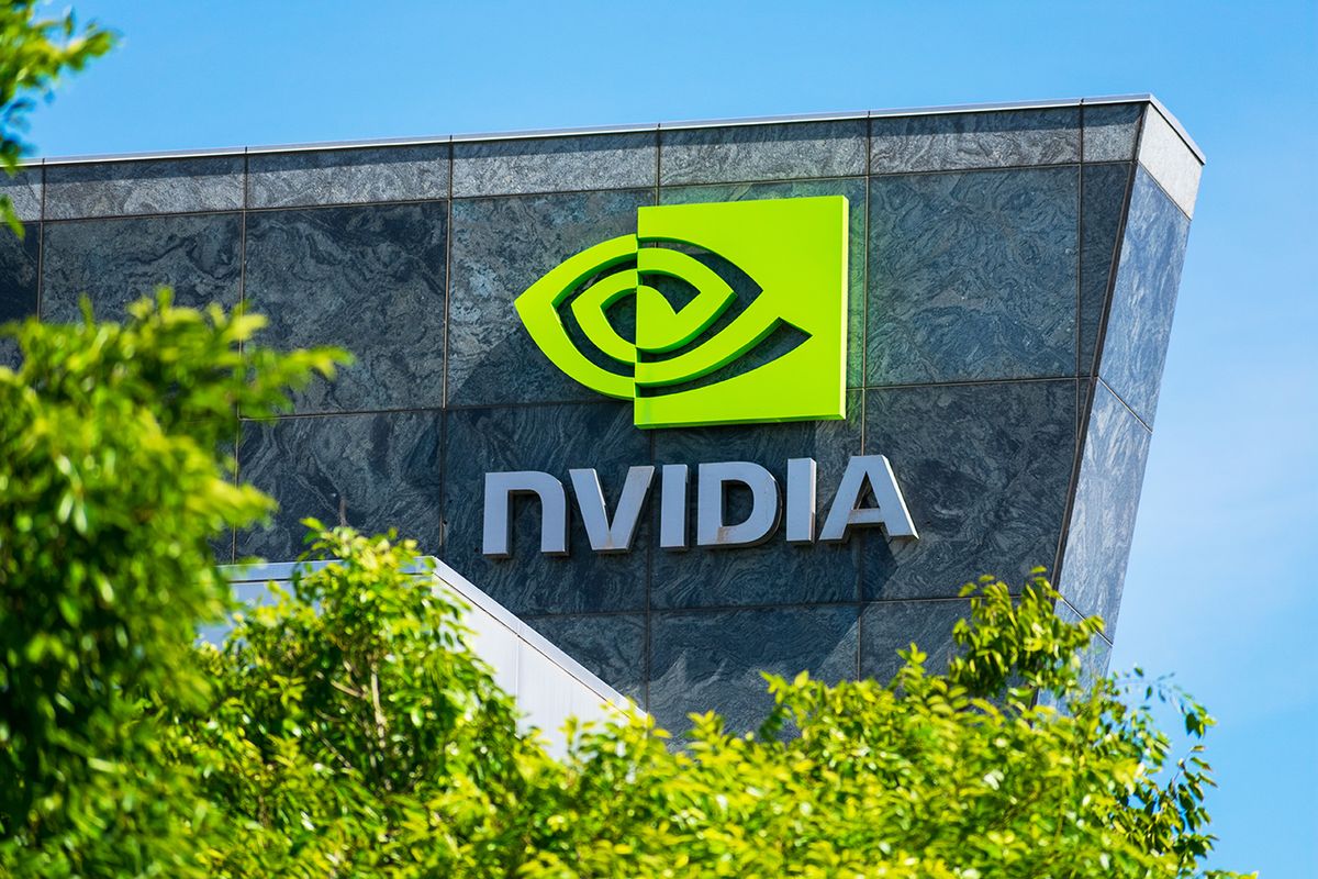 Nvidia,Logo,And,Sign,On,Headquarters.,Blurred,Foreground,With,Green
Nvidia logo and sign on headquarters. Blurred foreground with green trees - Santa Clara, California, USA - 2020