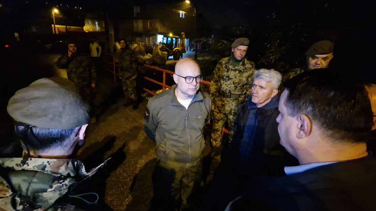 NOVI PAZAR, SERBIA - NOVEMBER 22: Serbian Defense Minister Milos Vucevic inspects the area after heavy rains hit Novi Pazar, Serbia on November 22, 2022.  Szerbia