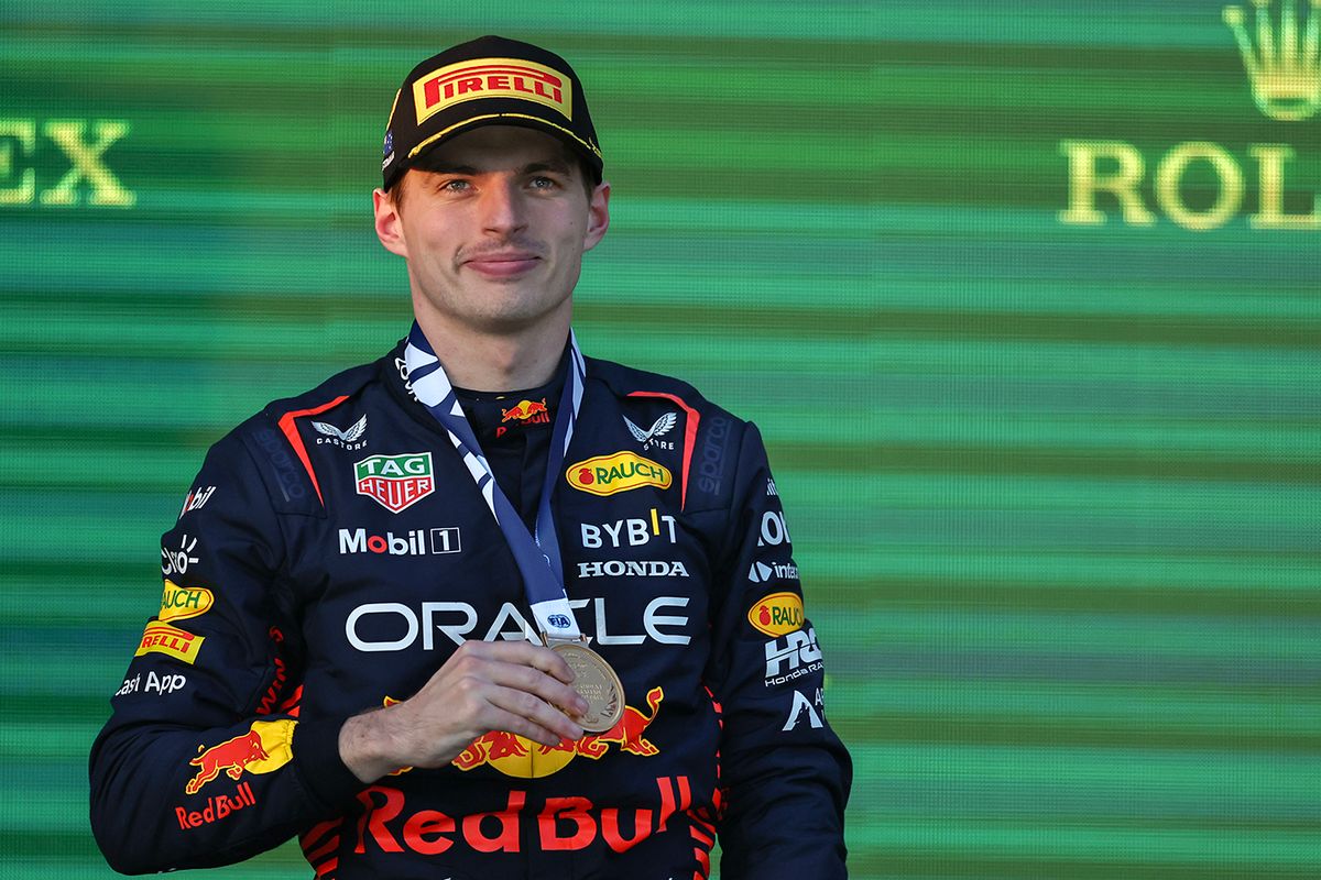 F1 Grand Prix of Australia
MELBOURNE, AUSTRALIA - APRIL 02: Max Verstappen of the Netherlands and Oracle Red Bull Racing celebrates on the podium after his win during the F1 Grand Prix of Australia at Melbourne Grand Prix Circuit on April 2, 2023 in Melbourne, Australia. (Photo by Qian Jun/MB Media/Getty Images)