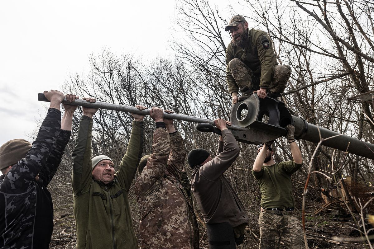 Ukrainian soldiers on the frontline near Bakhmut