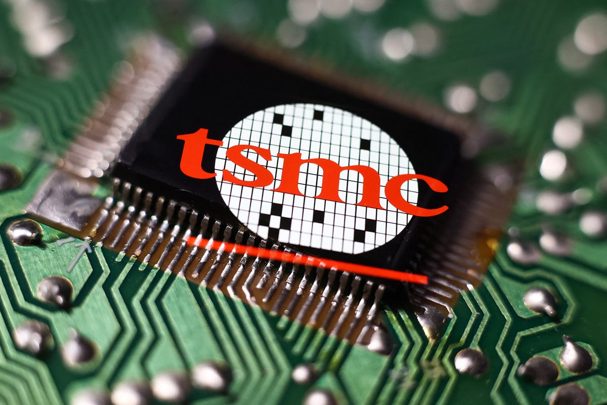 Microchip Photo Illustrations
Microchip and TSMC logo displayed on a phone screen are seen in this multiple exposure illustration photo taken in Krakow, Poland on April 10, 2023. (Photo by Jakub Porzycki/NurPhoto) (Photo by Jakub Porzycki / NurPhoto / NurPhoto via AFP)