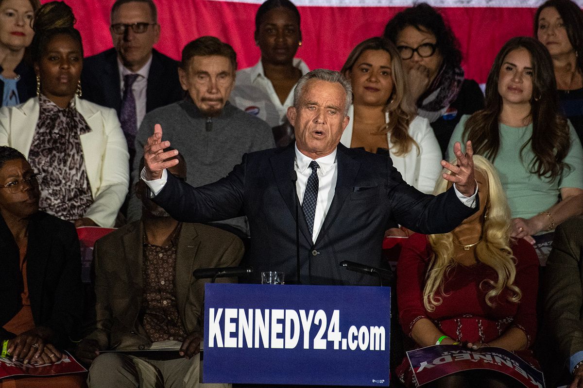 US-POLITICS-VOTE-DEMOCRAT-PRIMARY
Robert F Kennedy Jr., speaks during a campaign event to launch his 2024 presidential bid, at the Boston Park Plaza in Boston, Massachusetts, on April 19, 2023. (Photo by JOSEPH PREZIOSO / AFP)