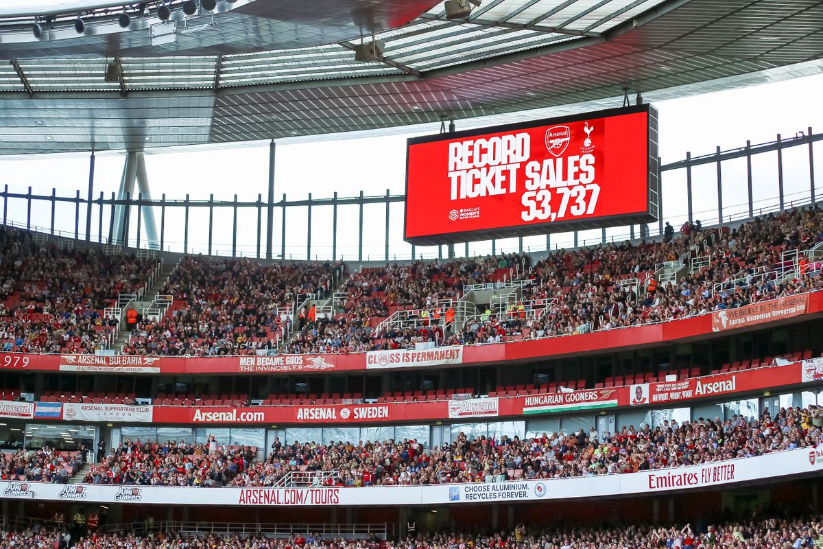 Arsenal Women F.C vs Tottenham Hotspur's Women F.C reach record breaking ticket sales during the Barclays Women's Super League match at Emirates Stadium, London. Picture date: Saturday September 24, 2022. 
