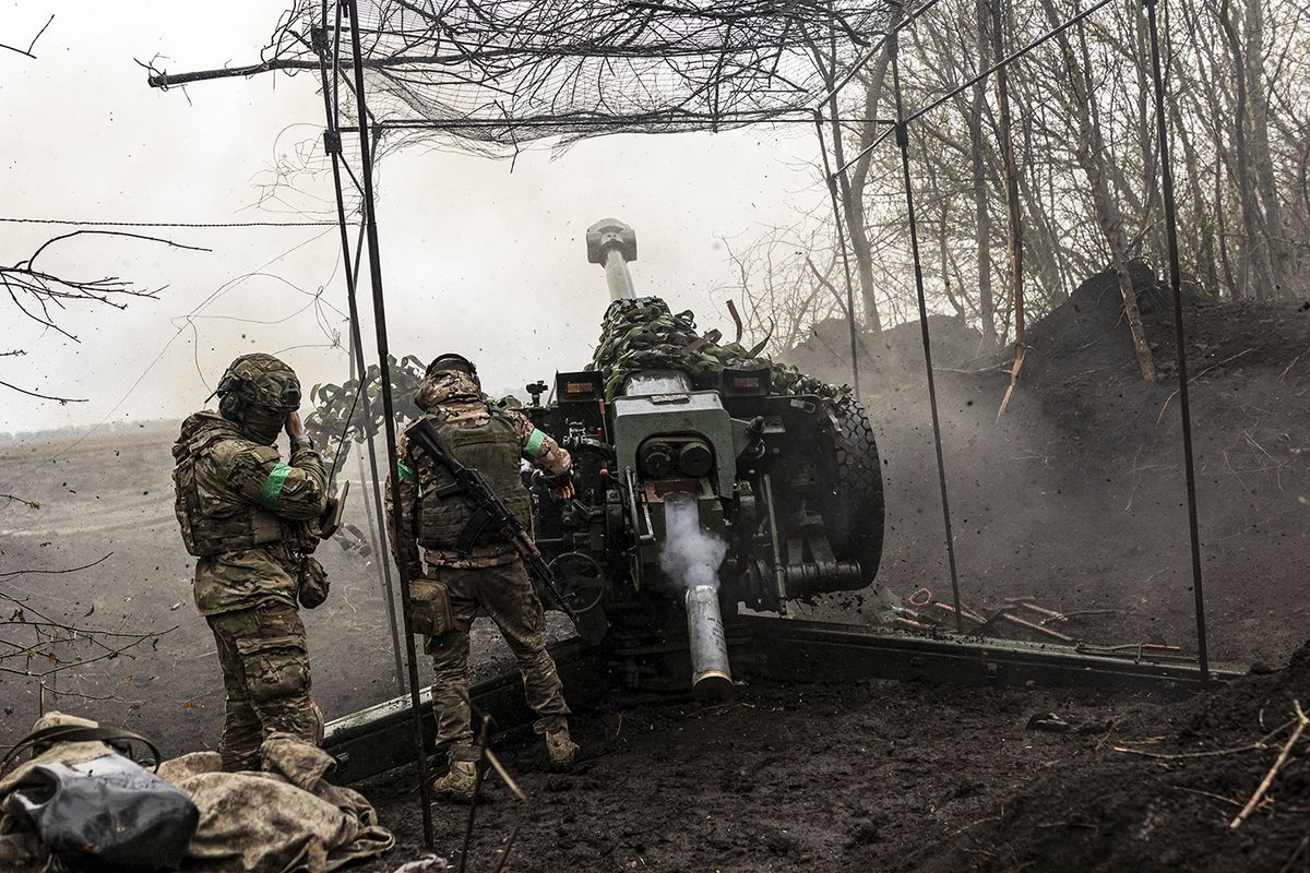 Hot war continues around Bakhmut
DONETSK OBLAST, UKRAINE - APRIL 13: Ukrainian soldiers of the 80th brigade firing artillery in the direction of Bakhmut, on April 13, 2023 as Russian-Ukrainian war continues. Diego Herrera Carcedo / Anadolu Agency (Photo by Diego Herrera Carcedo / ANADOLU AGENCY / Anadolu Agency via AFP)