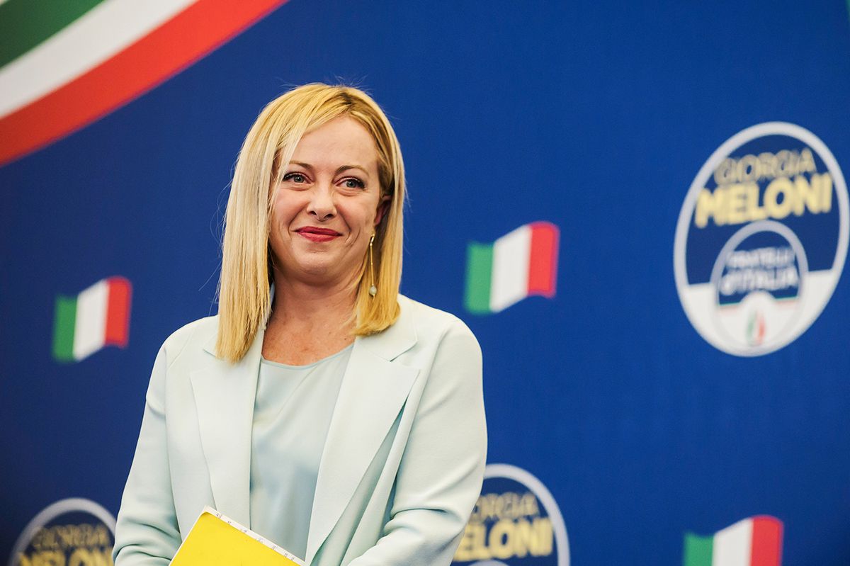 Giorgia Meloni is seen during a press conference
ROME, ITALY - 2022/09/26: Giorgia Meloni is seen during a press conference. Giorgia Meloni, leader of the far-right and national-conservative party Fratelli d'Italia (Brothers of Italy), commented on the party's victory at the Italian elections, held on 25 September 2022, at Parco Principi Hotel in Rome. (Photo by Valeria Ferraro/SOPA Images/LightRocket via Getty Images)