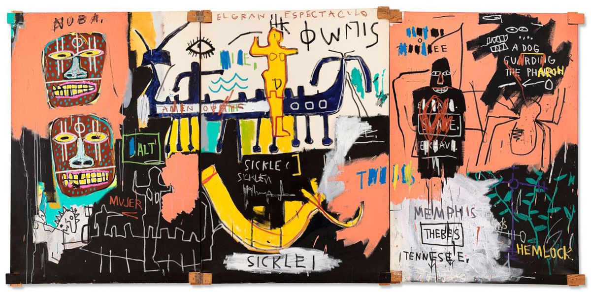 Jean-Michel Basquiat, El Gran Espectaculo (The History of Black People), 1983. A Christie's jóvoltából



A kép ott volt kiállítva minden jelentős Basquiat kiállításon az elmúlt 5 évben