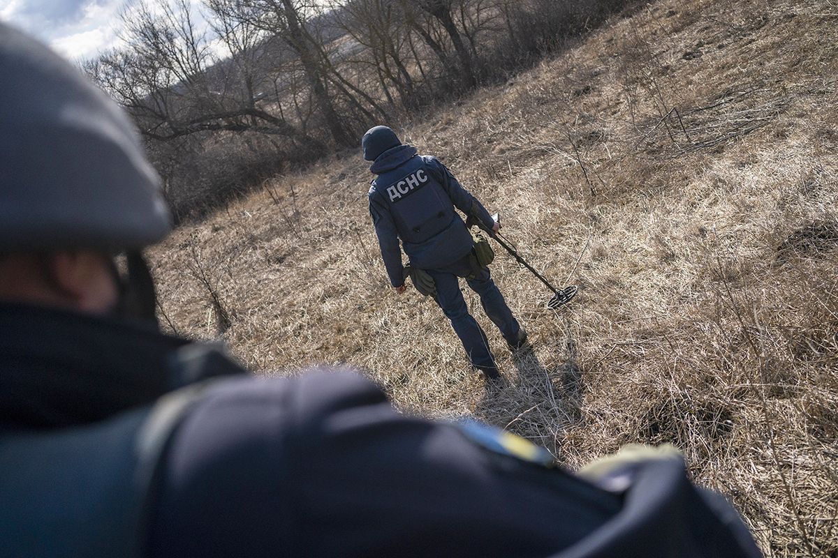 Demining in villages on the Ukrainian-Russian border of the Kharkiv region
KHARKIV, UKRAINE - MARCH 15: The team of the Ukrainian State Emergency Service Unit demine in the Industrialnyi district of Kharkiv region, Ukraine on March 15, 2023. The team is engaged among other things in demining in the districts and villages of Kharkiv, especially in the area between the border of the Kharkiv region and Russia. (Photo by Jose Colon/Anadolu Agency via Getty Images)